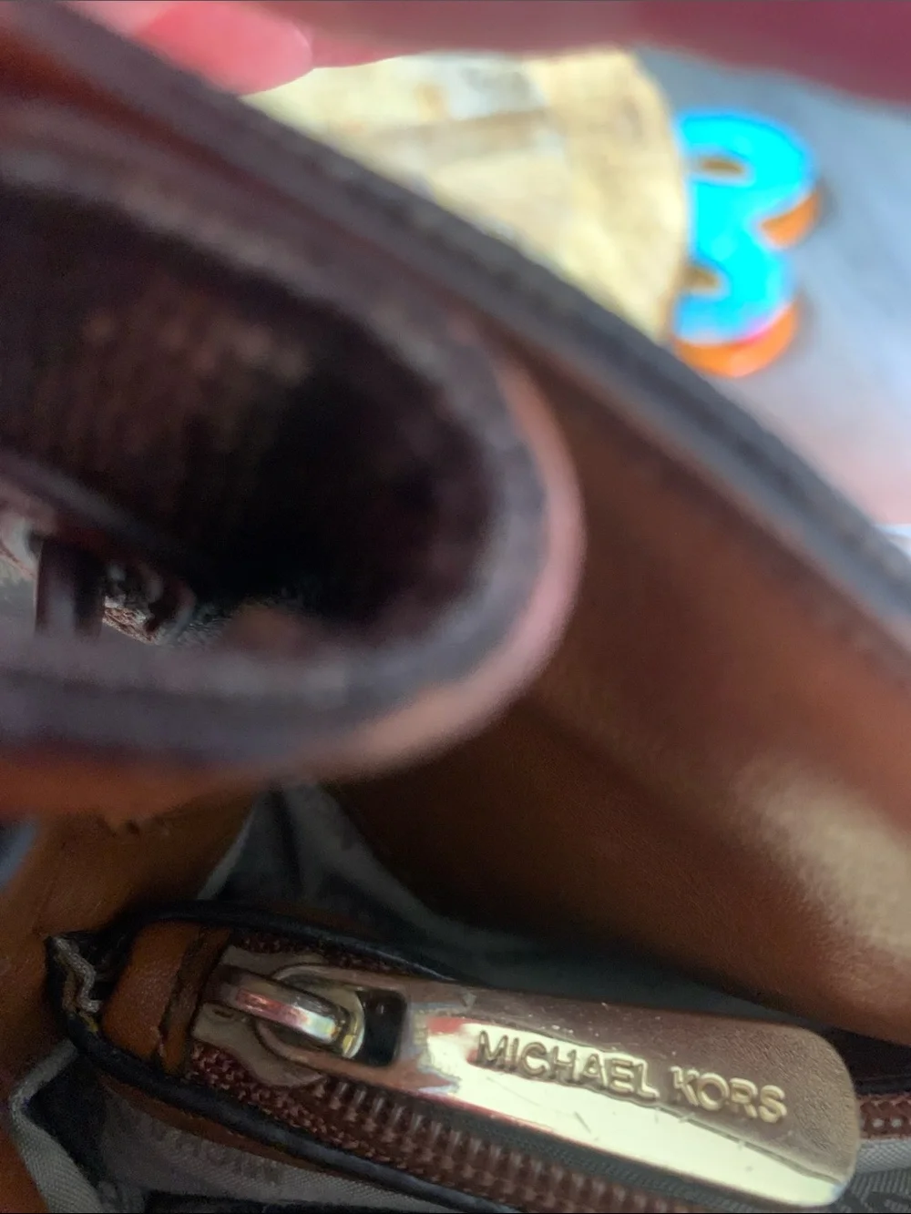 Michael Kors Brown Monogram Satchel with Tan Trim and Gold Hardware